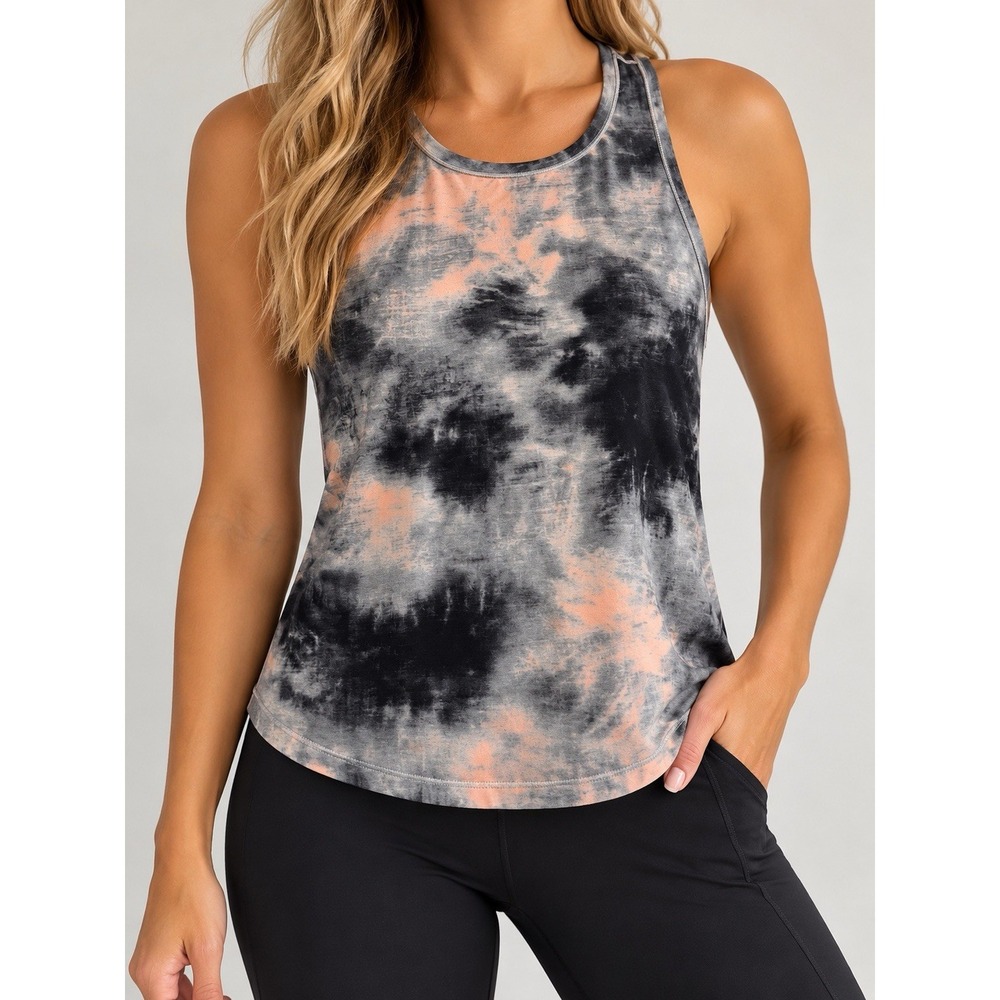 Athleta Cloud Wash Racerback Tank Women's S Gray Black Peach Tie Dye Workout